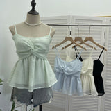 Real Shooting Hong Kong Island Hottie Sling Vest Folded Short Skirt Shaved Meat Thin Sleeveless Top 3729