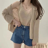 2026 Korean Version Of Spring And Summer New Women's Cool Sack Vest Open Shirt Loose Sun Protection Shirt Knit Two Sets Of Tops