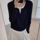 Design Fake Two Knitted Sweater Bottoming Women In Autumn And Winter Temperament Slim Slim Short Top Woman