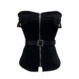 Real Shooting Hottie Zipper Open Shirt Bra Vest Female Feel Slightly Through The Repair Of The Short Sleeveless Top With Belt 6172