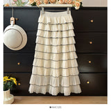 New French Lotus Leaf Side High-Waist A-Word Folded Layer Cake Skirt Female High-End Temperament Half-Body Skirt