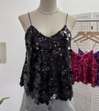 Real Shoot Hottie Sexy Night Club Heavy Bling Flash Shiny V Tie Sling Vest Sleeveless Top 3032