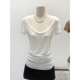 Lyselle Tiansi Slimy Big U-Neck Slim Short-Sleeved T-Shirt For Women's Summer New Long-Term Top