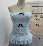 Real Shot With Anti-Slip Strip Lace Yarn Tector-Boobed Bow Repair Slim Sleeveless Top 8180
