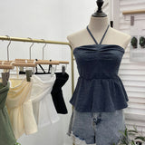 Women's Clothing Out-Of-Shoulder Hanging Neck Small Sling Vest Outside Wearing Braided Short Sleeveless Top 88951