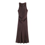 Spring 2025 New Fashion Round Collar Sleeveless Black Silk-Sense Silk-Sense Dress Women 8372090