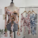 Irregular Kinking Of The Net Yarn Irregularly Kinked Lotus Lobe Slings Shoulder Horn Sleeve T-Shirt Short Top 2618