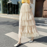 Spring And Summer New French Lace Splicing Wave Point Super Fairy Mesh Dress Embroidered Cake Half-Dress Korean Women's Dress