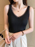 Suspension Vest Women Summer Ice Silk V Collar Small Vest Women Wearing Fashion Small Sling Belt Outside The Bottom Vest