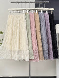 French Wave Roll Folding Fall Flowing High-Waist Thin Net Yarn Half-Dress Woman Summer Vacation Fairy Beach Dress