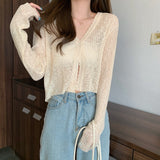 Ultra-Thin Sunscreen Knitted Small Cardigan Thin Women's Sling Skirt Burqa Spring And Autumn Ice Silk Air-Conditioning Shirt Short Coat