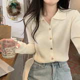 Designing A Small-Sized Collar Long-Sleeved Knitted Shirt Women 2026 Spring And Autumn Pure Color Shirt Bottom Sweater