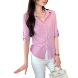 Design-Sensitive Shirt Collar Adjustable Cuff Five-Sleeve T-Shirt Women's Early Spring 2026 New POLO Shirt Small Top