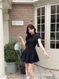 French Academy Style Black Striped Shirt Dress Female Summer Temperament Small Dress Fit Short Skirt Woman