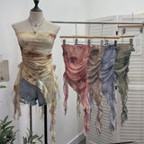 Tie Dyed Lotus Leaf Edge Mesh Shaft Irregular Ribbon Thin Belt Wrapped Bra Vest Top 9956