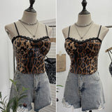 Real Shot With Chest Pad Lace Lace Sling Vest Sexy Short Leopard Patty Bra Wrapping Bra 8703