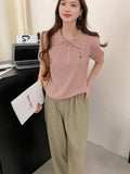 Fashion Embroidered Collar Half Zipper Short-Sleeved Sweater Knitted Women's Spring New Languid Top Casual