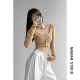 Spice Girls Short-Num T-Shirt Embody Temperament V Collar Long-Sleeved T-Shirt Thai Summer Spring And Autumn Winter Top