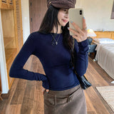 Korean Basic Gray Round-Neck Long-Sleeved T-Shirt Women's Autumn And Winter New Slimming Inside And Bottom Shirt Top