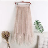 Autumn/Winter 2025 New High Waist Star Liangli Gold Velvet Lining Irregular Net Yarn Mid-Length Skirt