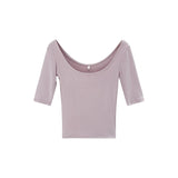 Purely Sexy Slime U-Neck Shoulder Short-Sleeved T-Shirt Commuting Summer New Thin Luxury High-End Feel Blouse