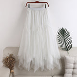 2025 New High-Rise Thin Long Irregular Double Mesh Splicing Half-Dress Female Pong Skirt Dress Dress