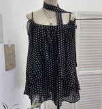 Irregular Lotus Leaf Side Ribbon Sling Sling Vest Loose Lazy Sleeveless Top Woman 9333
