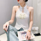 National Wind Embroidery Hanging Neck Vest Lady Sleeveless Summer Wearing Small Shoulder Slings New Chinese Style Fat MM Top
