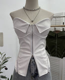 Real Shooting Hottie Retro Tender With Chest Pad Wrapped Bra Zipper Design Smear Bra Vest Short Sleeveless Top 8968