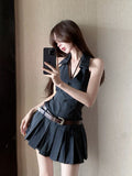 Pure Style Sexy Bare Back Hanging Neck Cowboy Dress Female Design Summer Hot Girl Repair French 100-Fold Skirt