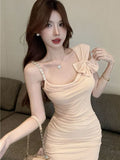 Sexy Swing Collar Irregular Sling Dress Small Black Dress Girl French Sweet Spicy High-End Dress Bag Hip Skirt Summer