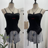 Real Shooting Hottie Sexy Sling Sling Vest Lace Side Splicing Letter Embroidery Short Outer Wearing Sleeveless Small Top 1232