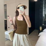 Solid Color Square Collar Small Sling Vest Women In The Summer New Repair Outside Wearing Sleeveless Tops Short Hottie Beauty Back