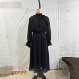 French Wave Point High Collar Wrinkled Chiffon Dress 2026 Spring And Summer Black Dress Woman 27014104