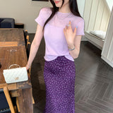 Yellow Splicing Shoulder Short-Sleeved Wool Knitted Shirt Women's Summer 2026 New Dress Short Blouse