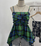 Real Shooting Irregular Skirt Lattice Sling Vest Women's Summer Design Sleeveless Top 9151
