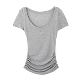 Lyselle Tiansi Slimy Big U-Neck Slim Short-Sleeved T-Shirt For Women's Summer New Long-Term Top