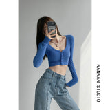Spice Girls Short-Num T-Shirt Embody Temperament V Collar Long-Sleeved T-Shirt Thai Summer Spring And Autumn Winter Top