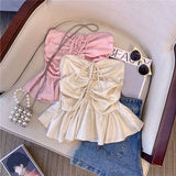 Sweet And Spicy Pink Bow With Breasted Summer 2025 French Lotus Leaf Side Sleeveless Vest Outside The Skirt With A Small Top