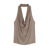 Swinging Neck-Laught Back 2025 Sling Vest Women's Summer Wears A Short High-End Design Sleeveless Top