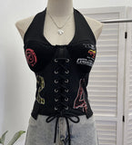 éFÀ± Ja Jersey Sling Vest Hollow Low Chest Hanging Neck With Chest Pad Printing Tie 2883