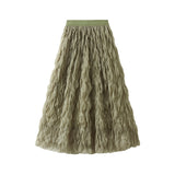 Wave Roll High-End Folded Half-Body Dress Women's Spring 2025 New High-Rise Thin Long A-Word Big Swing Yarn Skirt