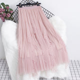 Heavy Industry Nail Bead Petals Net Yarn Dress 2025 Spring New High Waist Display Thin Long Skirt Big Swing A Yarn Skirt