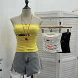 Real Shooting Millennium Spice Girls Out-To-Shoulder Print Split Hole Tector-Throw Vest With Bra Pad Short Sleeveless Top 1301