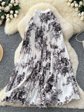National Feng Shui Ink Painting Print Skirt Women's New High-Waist Long A Word Thin Fishtail Skirt 100-Fold Skirt