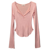 Handong Gate New Fashion Comfortable And Sexy Half-Open Bring Bosom Femininity Comfortable Long-Sleeved T-Shirt