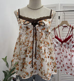 Fake Two Lace Side Deep V Sexy Floral Lace Sling Vest Loose Doll Shirt Top Female 9328