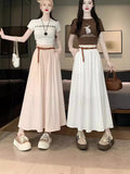 Casual Comfort French Tian Silk Linen Blending Feeling Tight Waist Half-Body A Skirt Umbrella Skirt With Belt