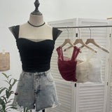 Real-Spat Thai-Style Small Design Mesh Yarn Draw-Folded Breast Sling Sling With Bra Cushion Short Sleeveless Top 8022