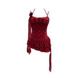 Real Shot Of Broken Flower Hanging Neck Sling Vest Female Three-Dimensional Flowers With Lotus Leaf Edges Short Sleeveless Top 9593